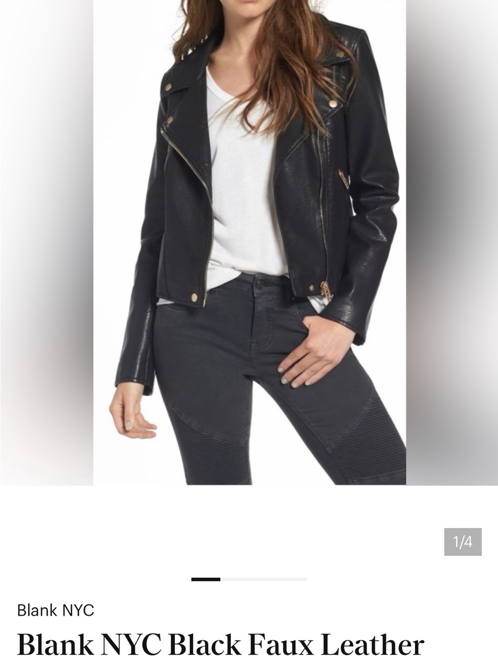 Blank NYC Black Faux Leather Biker Jacket with Gold Hardware